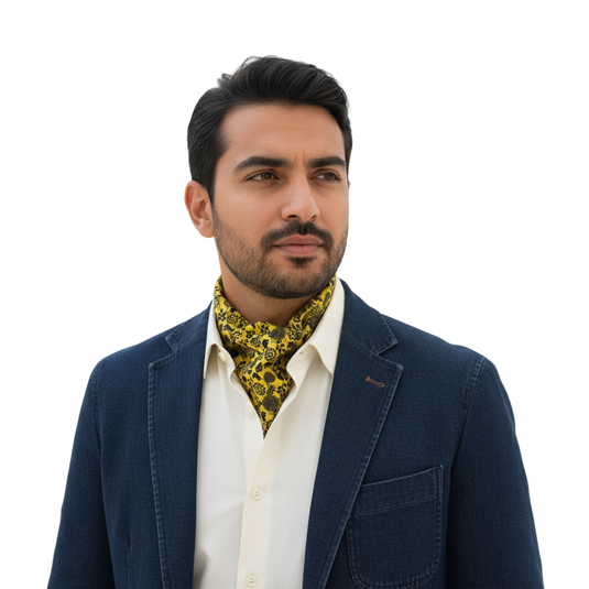 Chokore Yellow & Blue Birds Silk Reversible Cravat