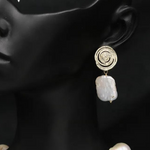 Chokore Chokore Pink Enamel Crescent Moon Necklace Chokore Gold Coil Baroque Freshwater Pearl Earrings (Pink)