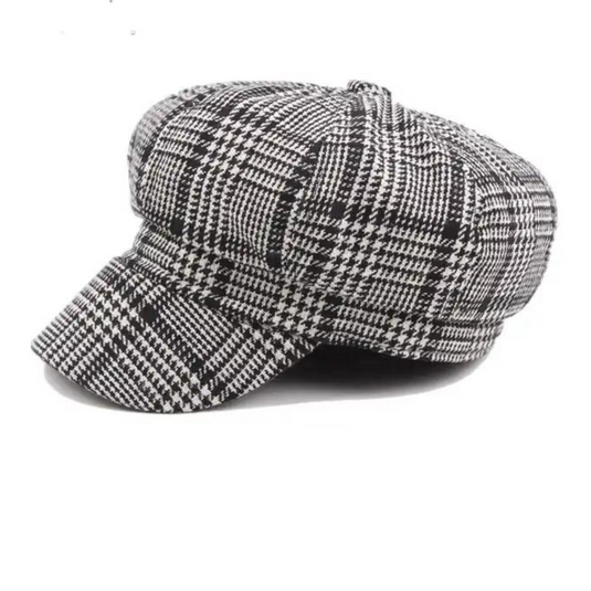 Chokore Vintage Houndstooth Newsboy Cap (Black)