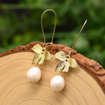 Chokore Butterscotch & Black Enamel Drop Earring, Gold tone Chokore Freshwater Pearl Bow Earrings