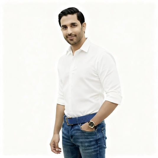 Chokore Graphic Pattern Embossed Leather Belt (Blue)