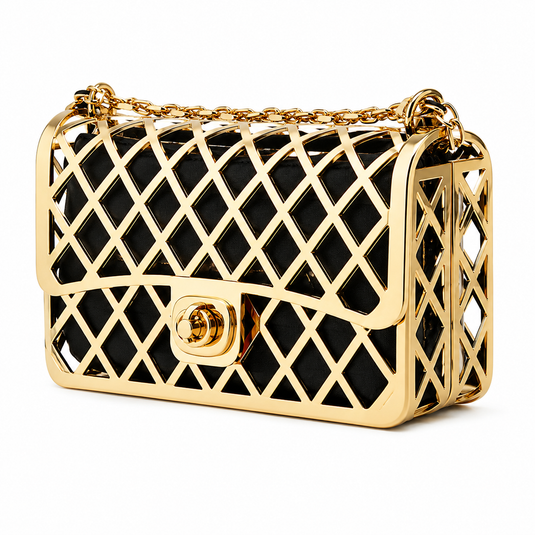 Chokore Chokore Metallic Cage Zipper Pouch Handbag (Golden and Black)