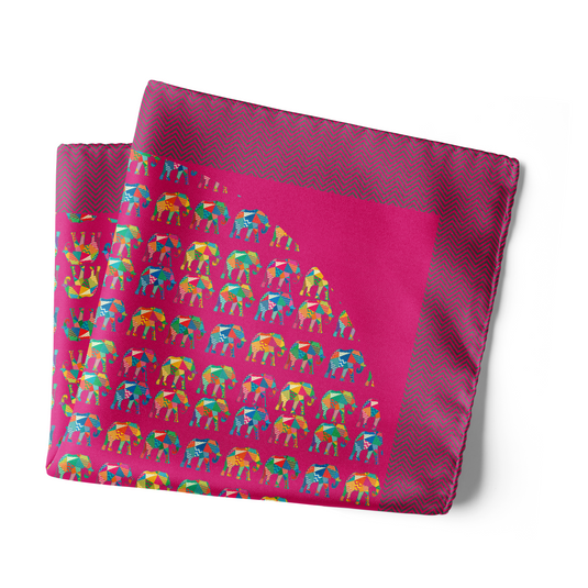Chokore Pink Elephant Silk Pocket Square - Wildlife Range