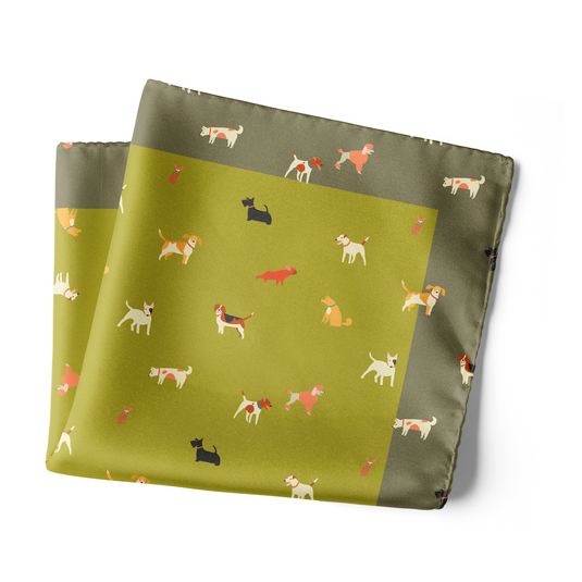 Chokore Olive Canine Silk Pocket Square - Wildlife Range