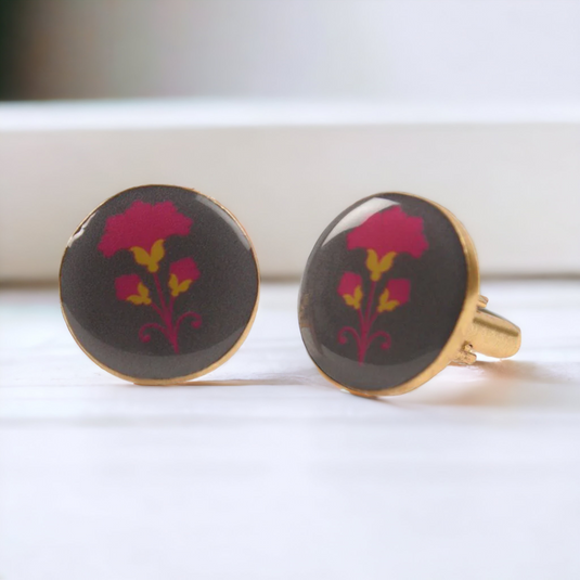 Floral Art Enamel Brass Cufflinks – Bold Artistic Charm