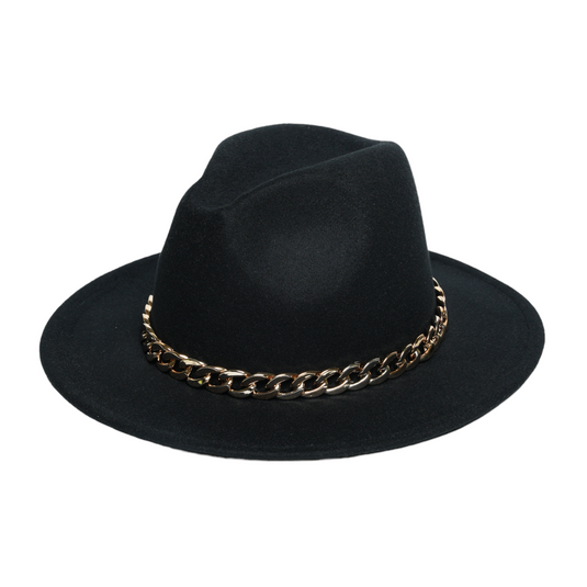 Chokore Classic Fedora Hat with Stylish Chain Belt (Black)