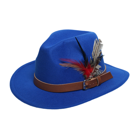 Chokore Feathered Jazz Fedora Hat (Blue)