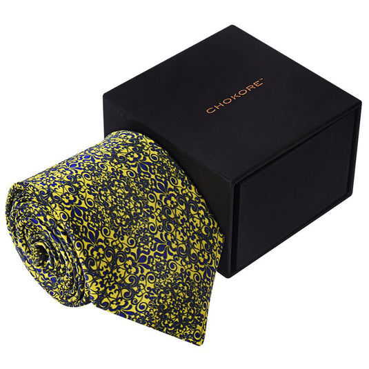 Chokore Yellow & Blue Silk Necktie - Indian At Heart Collection