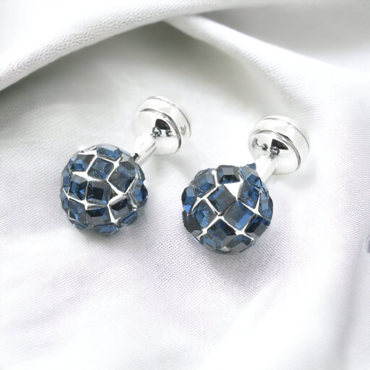 Blue Crystal Sphere Silver Brass Cufflinks – Festive & Wedding Wear
