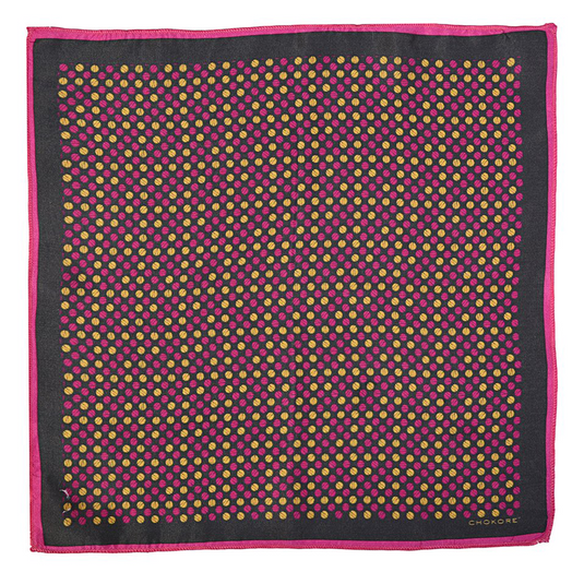 Chokore Chokore yellow and pink dotted Silk Pocket Square