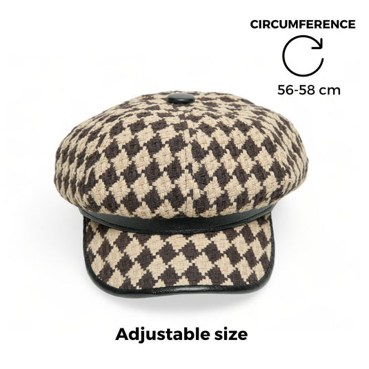 Chokore Vintage Checkerboard Beret Cap (Khaki & Brown)