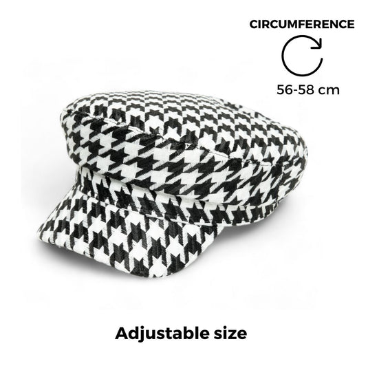 Chokore Retro Houndstooth Pattern Beret Cap (Black)