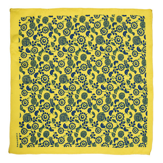 Chokore Blue & Yellow Birds Silk Pocket Square from the Wildlife range