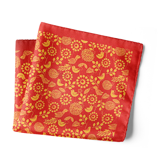 Chokore Red & Orange Birds Silk Pocket Square from the Wildlife range