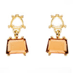 Chokore Drop Earrings with a woven metal mesh ball and pearl. Gold tone. Chokore Tawny Crystal Earrings