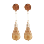 Chokore Amazonite Gemstone Drop Earring, Gold tone. Handmade Bamboo Rattan Woven Lantern Drop earrings. Gold tone.