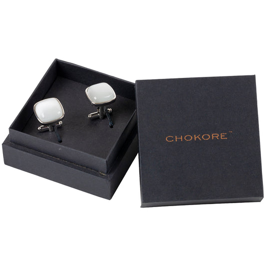 White Stone Cushion Cufflinks – Understated Sophistication