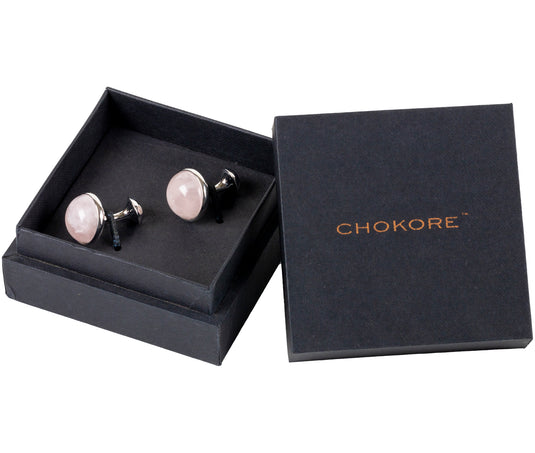 Rose Quartz Round Cufflinks – Soft Touch of Elegance