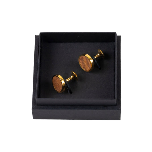 Golden Wood Inlay Brass Cufflinks – Timeless Natural Elegance