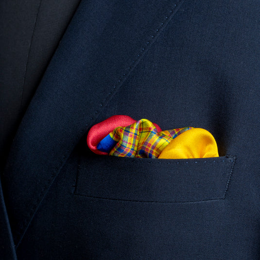Chokore Yellow Satin Silk pocket square from the Plaids Line