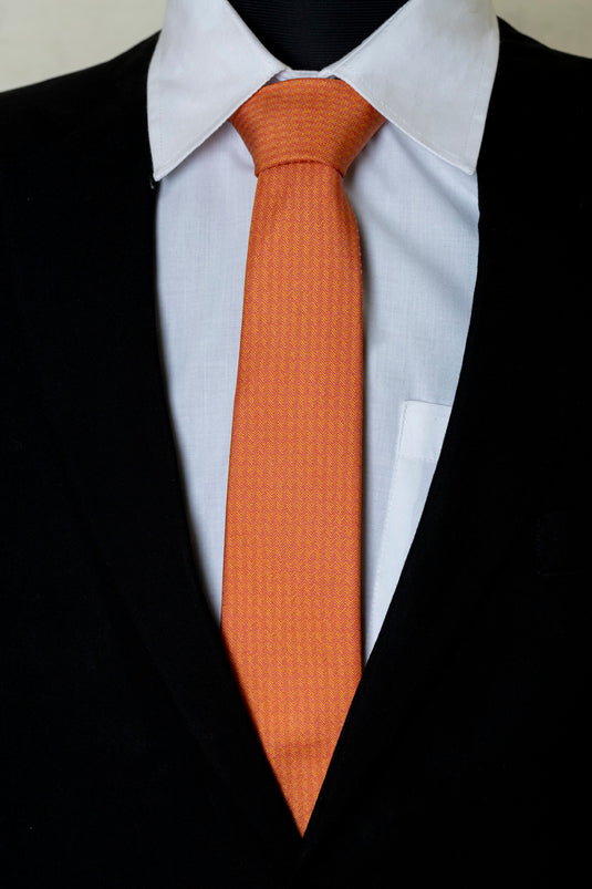 Chokore Orange Herringbone Silk Necktie - Indian at Heart Collection