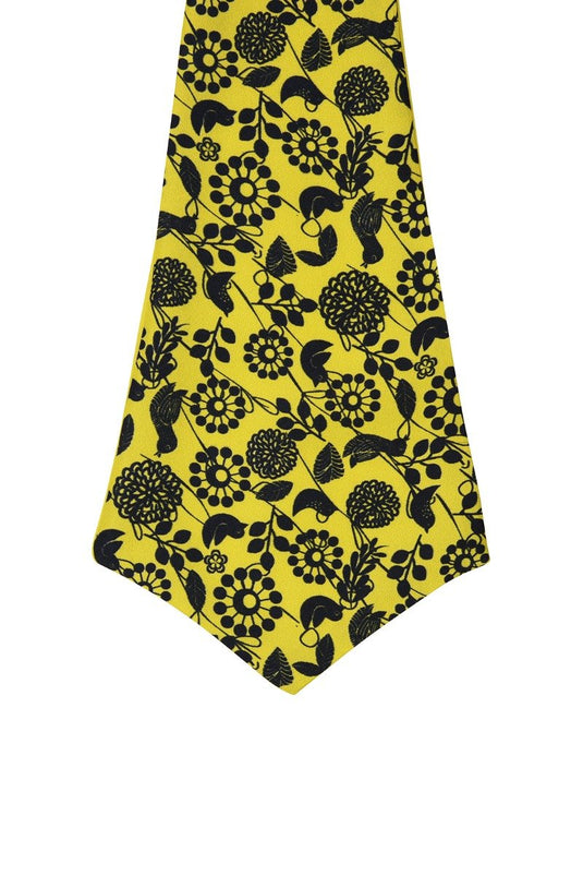 Chokore Yellow & Blue Birds Silk Reversible Cravat