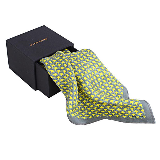 Chokore Grey and Lemon Green Silk Pocket Square - Indian At Heart line