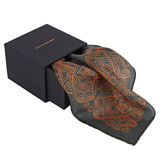 Chokore Grey & Red Silk Pocket Square - Indian At Heart line