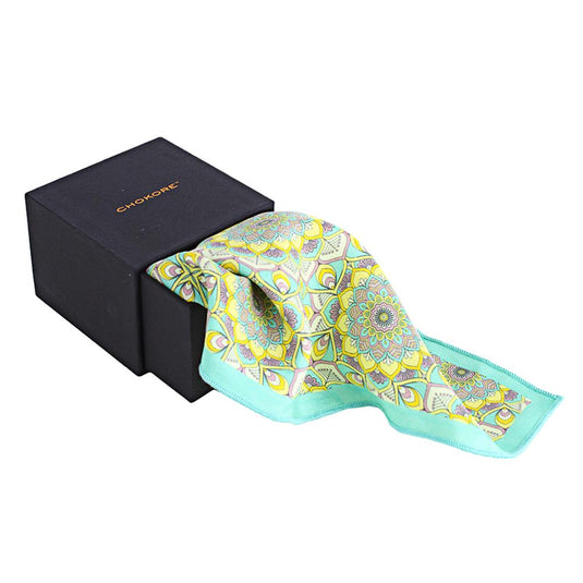 Chokore Sea Green and Lemon Pocket Square - Indian at Heart line