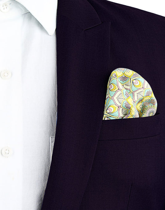 Chokore Sea Green and Lemon Pocket Square - Indian at Heart line