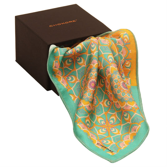 Chokore Sea Green & Orange 2-in-1 Pocket Square - Indian At Heart Collection