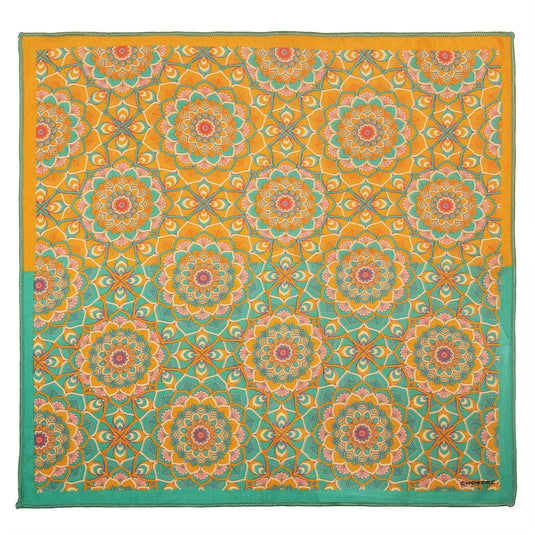 Chokore Sea Green & Orange 2-in-1 Pocket Square - Indian At Heart Collection