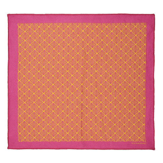 Chokore Pink & Yellow Silk Pocket Square - Indian At Heart line