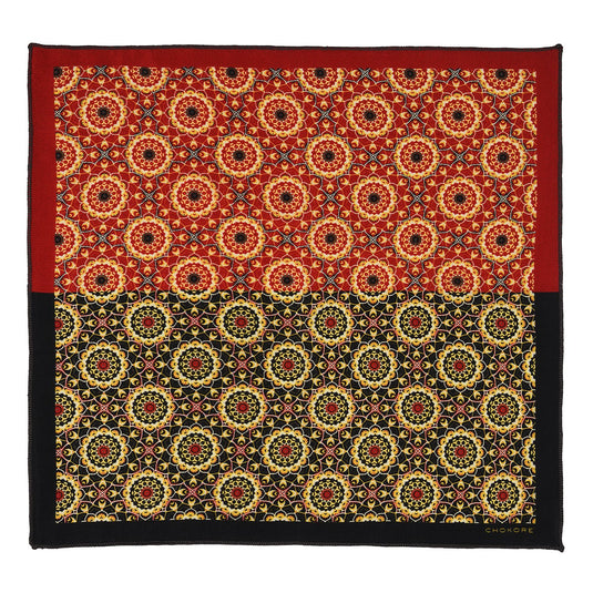 Chokore Two-in-One Black & Red Silk Pocket Square - Indian At Heart Collection