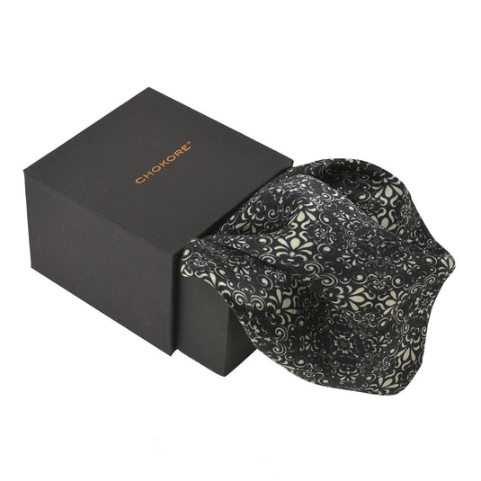 Chokore Black and White Silk Pocket Square -Indian At Heart line