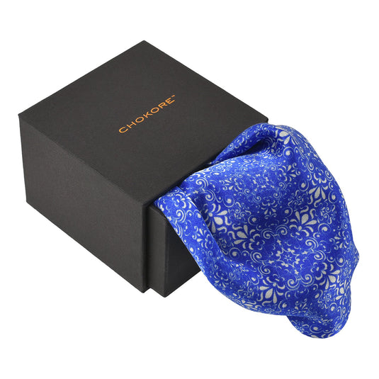 Chokore Cobalt Blue and White Silk Pocket Square - Indian At Heart line