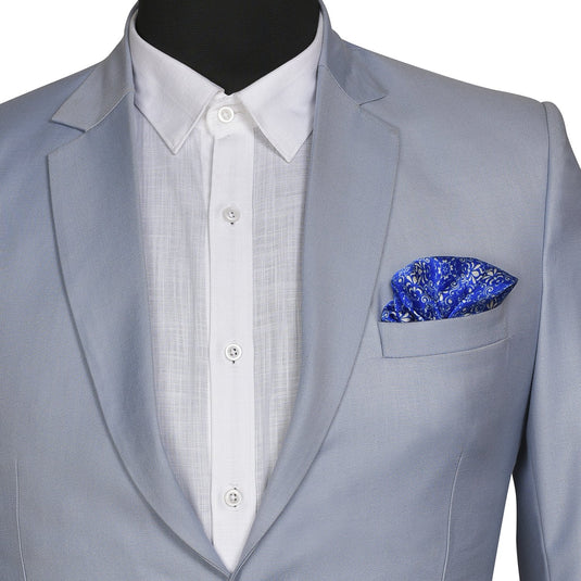 Chokore Cobalt Blue and White Silk Pocket Square - Indian At Heart line
