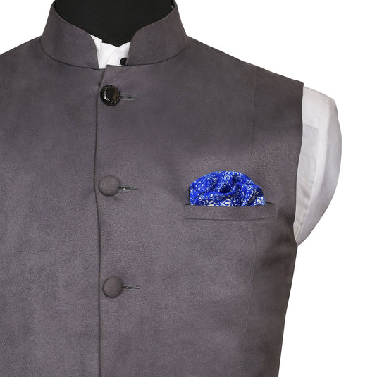 Chokore Cobalt Blue and White Silk Pocket Square - Indian At Heart line