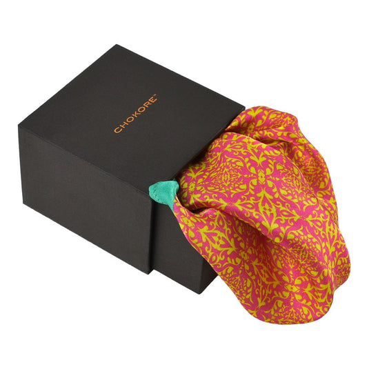Chokore Light Sea Green & Pink Silk Pocket Square - Indian At Heart line