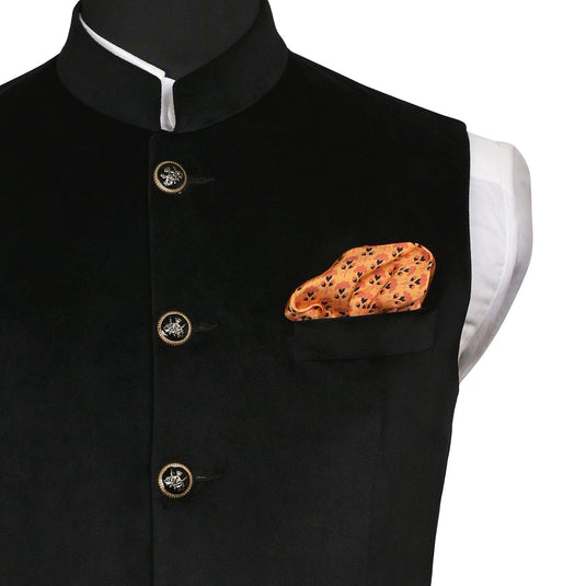 Chokore Tangerine Silk Pocket Square -Indian At Heart line