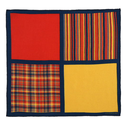 Chokore Four-in-One Red & Yellow Silk Pocket Square from the Plaids Line