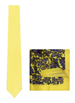 Chokore  Chokore Yellow color silk tie & Yellow & Blue Silk Pocket Square set