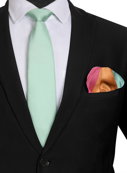Chokore Sea Green color Silk Tie & Double-sided Multicolor Silk Pocket Circle set