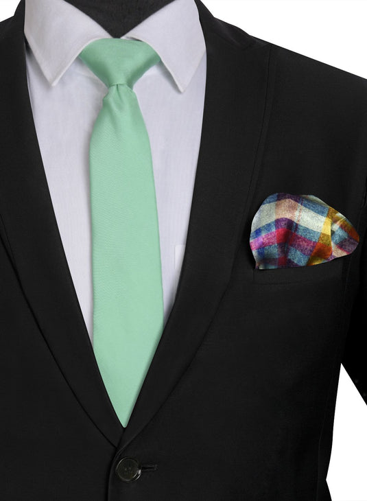 Chokore Sea Green color Silk Tie & Multicolor Silk Pocket Square set