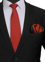 Chokore  Chokore Red color Plain Silk Tie & Double-sided Brick Red & Black Silk Pocket Circle set