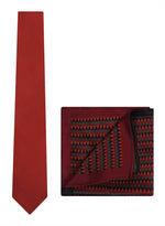 Chokore Chokore Garnet - Pocket Square & Chokore Repp Tie (Red) Necktie Chokore Red color silk tie & Red and Black Silk Pocket Square set