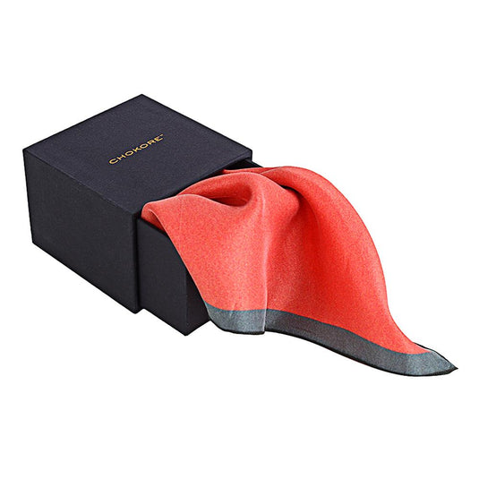 Chokore Saffron and Grey Pure Silk Pocket Square