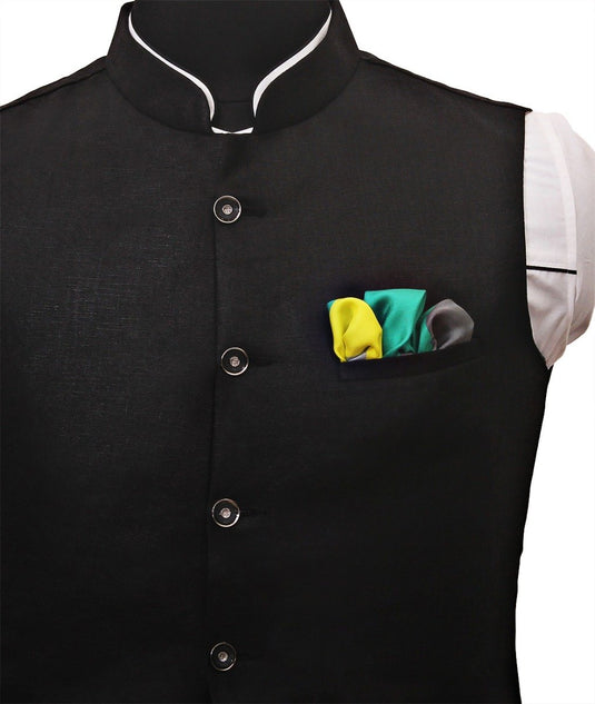 Chokore Sea Green & Lemon Green Pure Silk Pocket Square