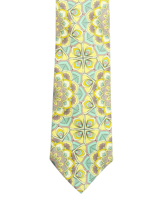 Chokore Lemon & Sea Green Silk Tie - Indian at Heart line