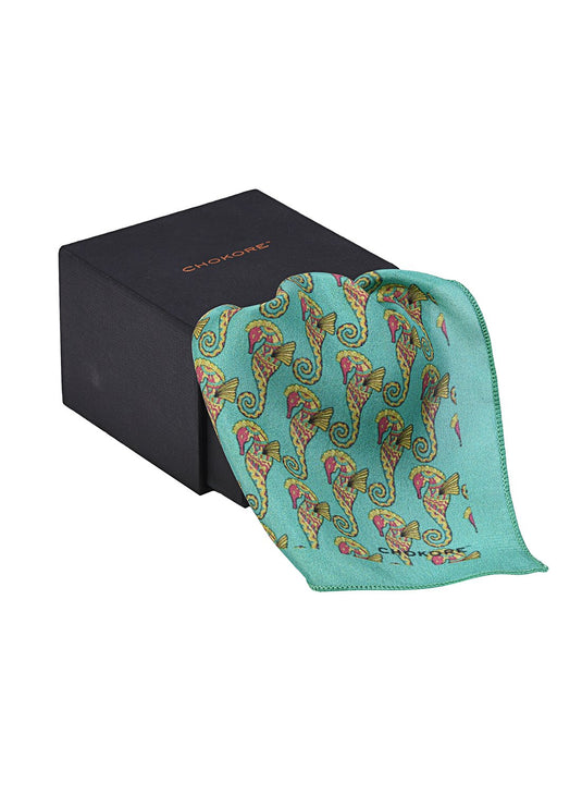 Chokore Sea Green Sea Horses Silk Pocket Square from the Wildlife range